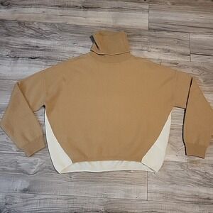 Crush 01234 Cashmere Sweater Womens 44"‎ Pit To Pit Tan Cream Colorblock